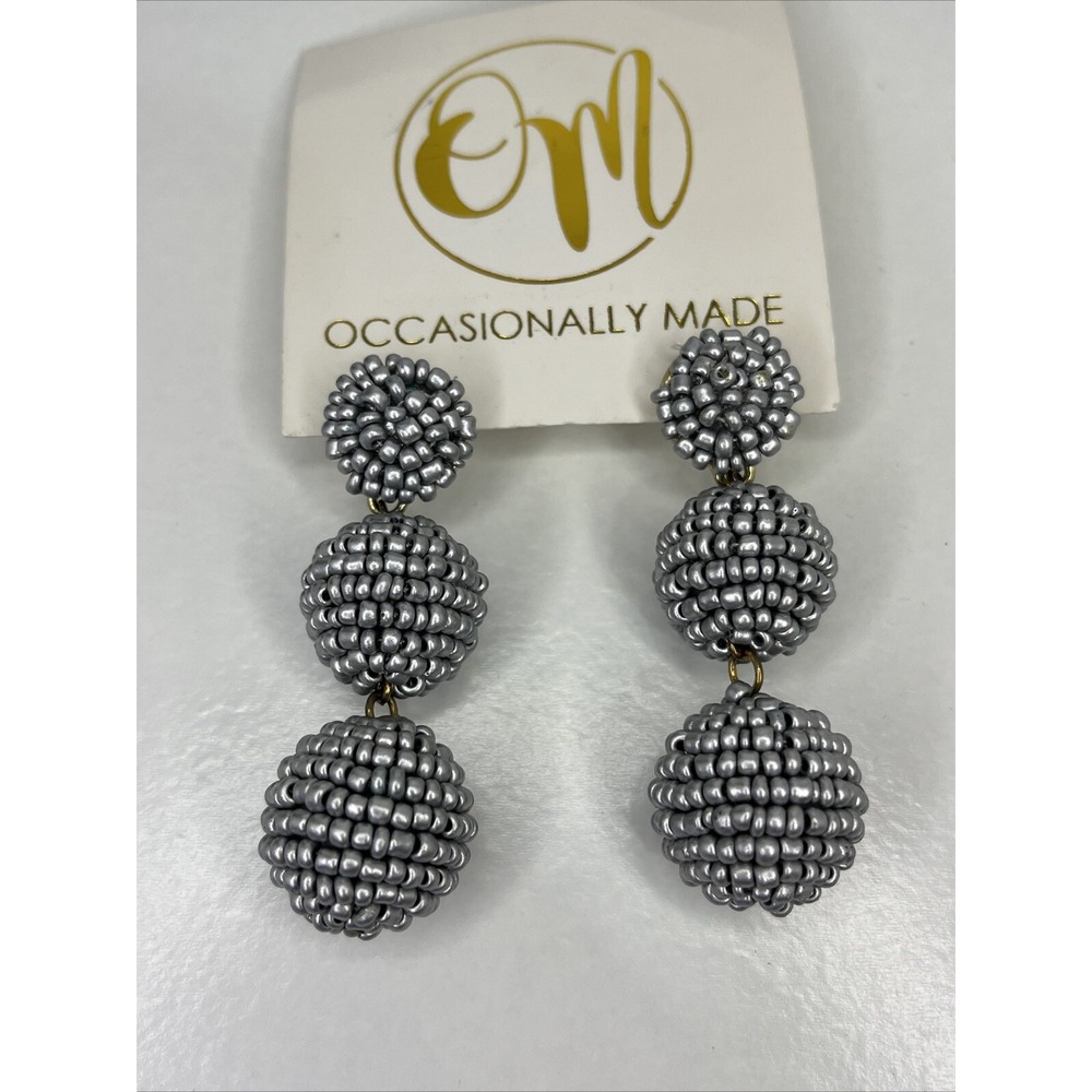 Occasionally Made Silver Beaded Dangle Earrings‎ 2.5" Holiday Christmas
